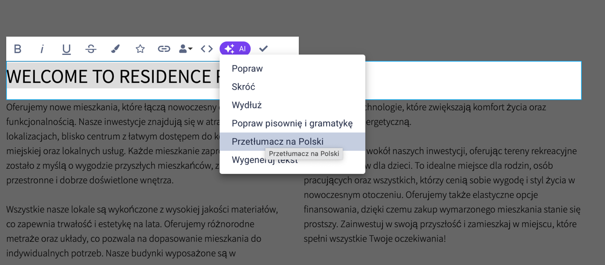 Tłumaczenie tekstów za pomocą AI