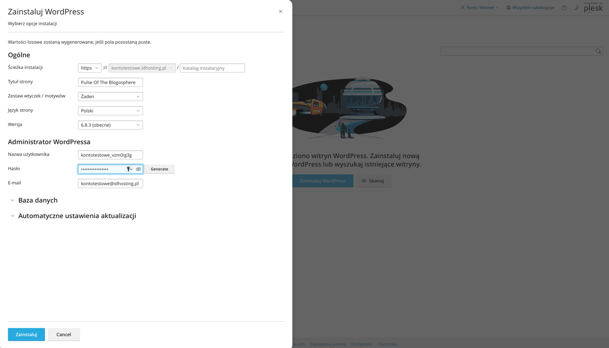 Wordpress Toolkit - konfiguracja instalacji nowego Wordpressa
